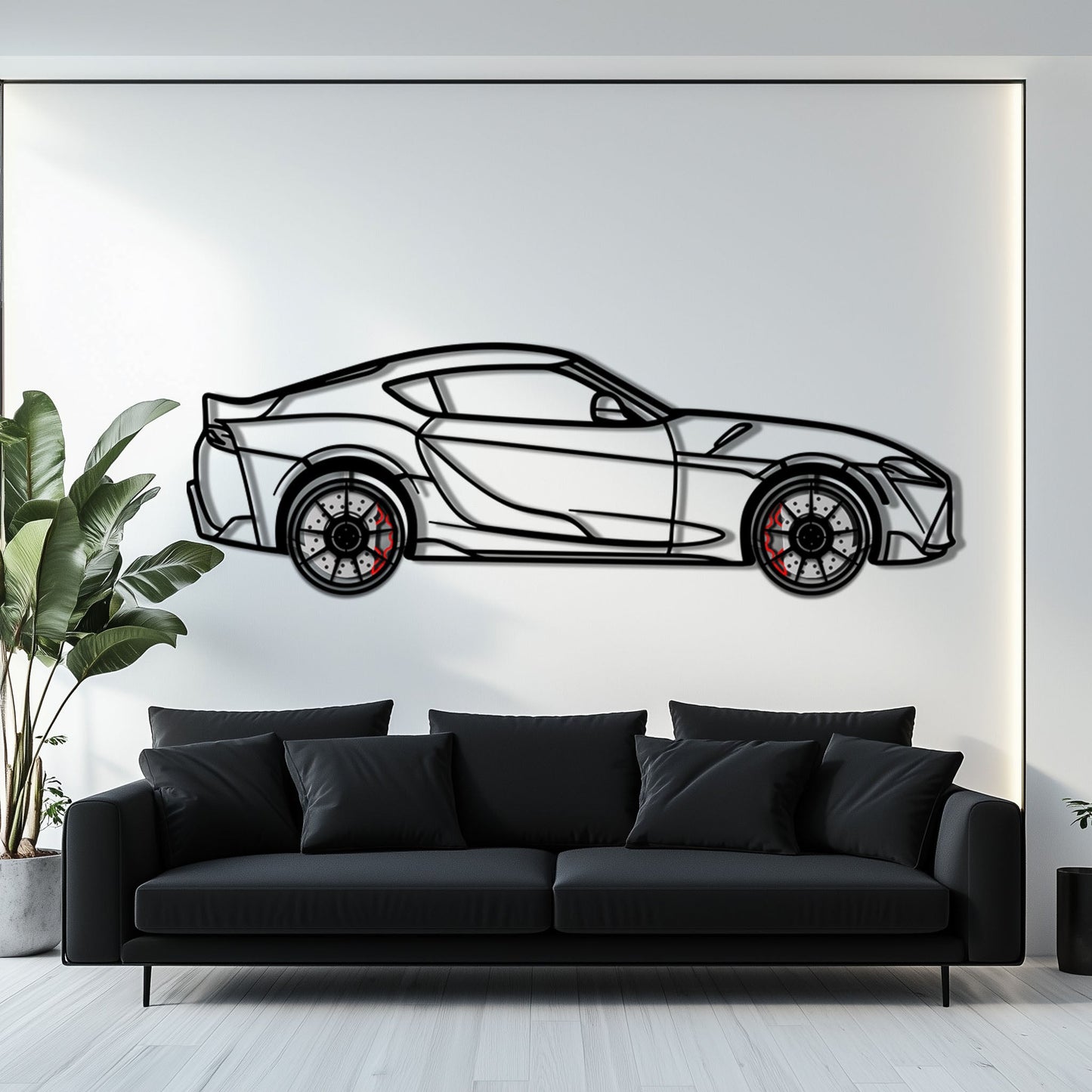 Toyota GR Supra (A90) Metal Car Wall Art with Rotating Wheels - Modern JDM Legend Silhouette - Interactive Automotive Wall Decor - KAFMEKA156