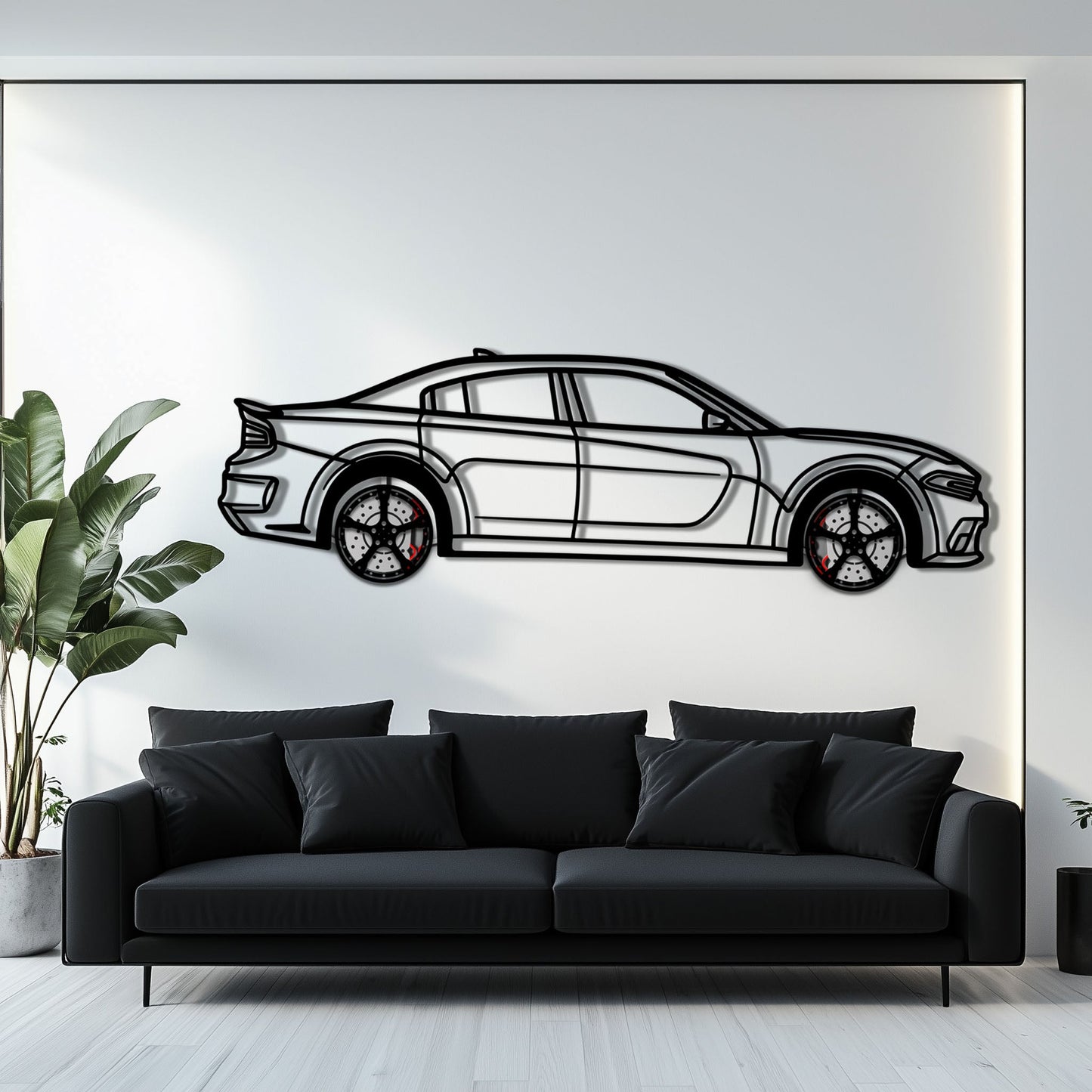 Dodge Charger SRT Metal Car Wall Art with Rotating Wheels - Modern American Muscle Silhouette - Interactive Automotive Wall Decor - KAFMEKA121