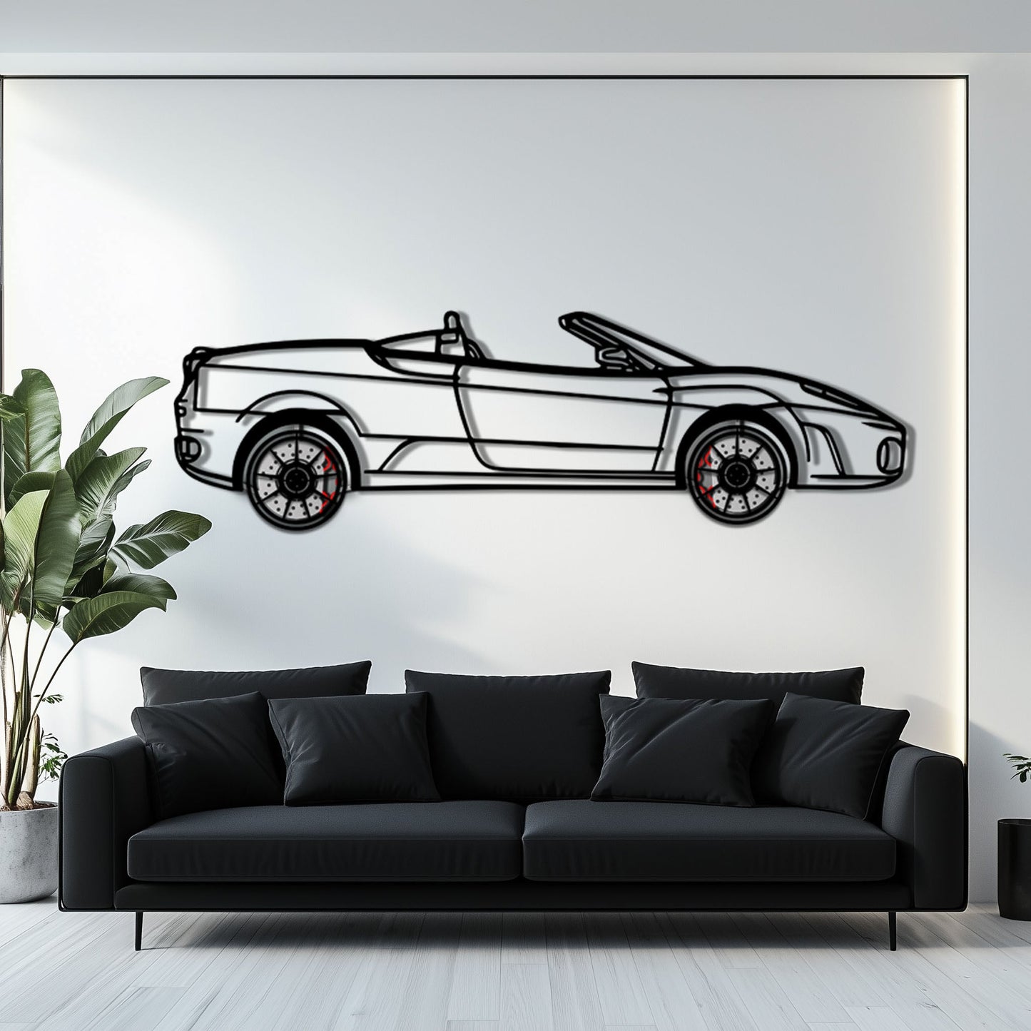 Ferrari F430 Spider Metal Car Wall Art with Rotating Wheels - Italian Convertible Supercar Silhouette - Interactive Automotive Wall Decor - KAFMEKA134