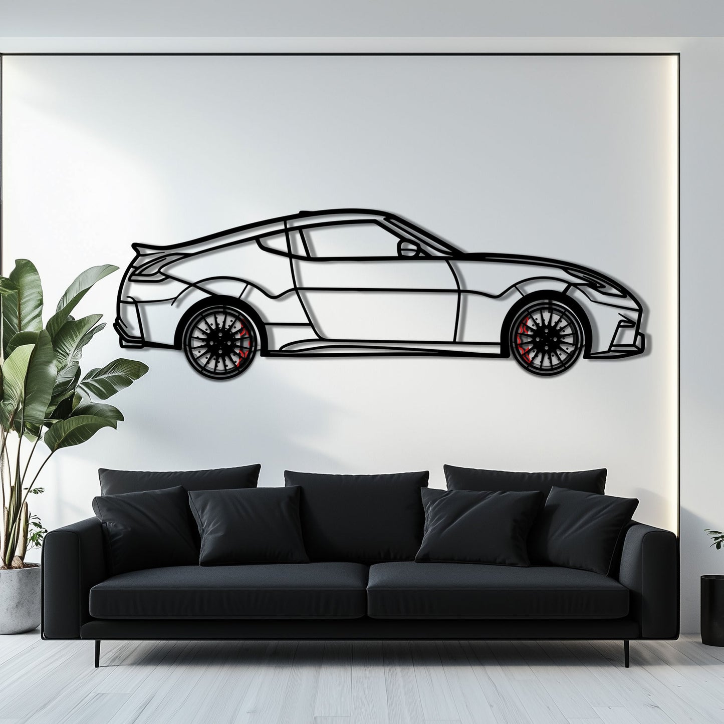Nissan 350Z Metal Car Wall Art with Rotating Wheels - JDM Fairlady Z33 Silhouette - Interactive Automotive Wall Decor - KAFMEKA153