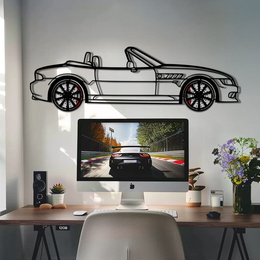 BMW Z3 Metal Car Wall Art with Rotating Wheels - Classic Roadster Silhouette Decor - Interactive Automotive Wall Art - KAFMEKA112