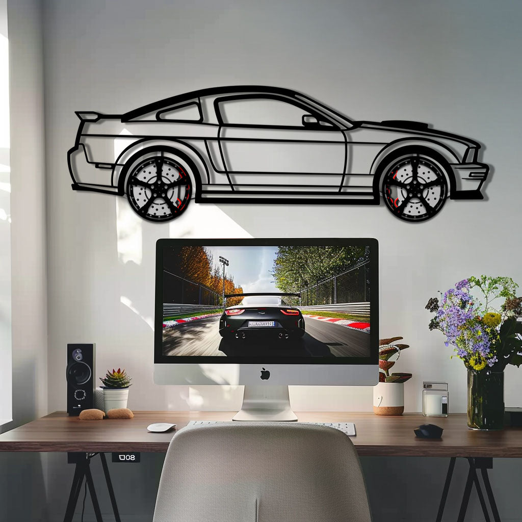 Ford Mustang GTR (2008) Metal Car Wall Art with Rotating Wheels - Modern Muscle Silhouette Decor - Interactive Automotive Wall Art - KAFMEKA139