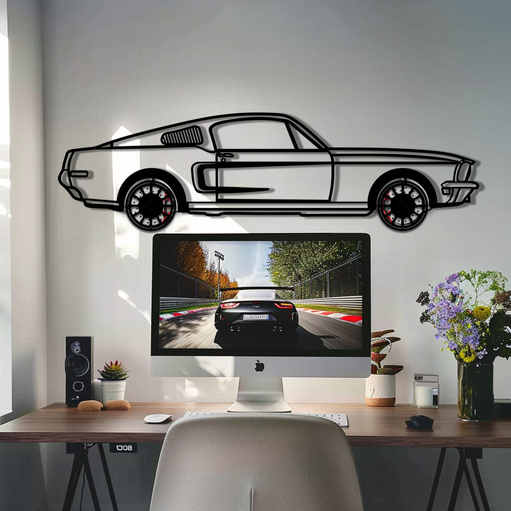 Ford Mustang GT Metal Car Wall Art with Rotating Wheels - Classic American Muscle Silhouette - Interactive Automotive Wall Decor - KAFMEKA137