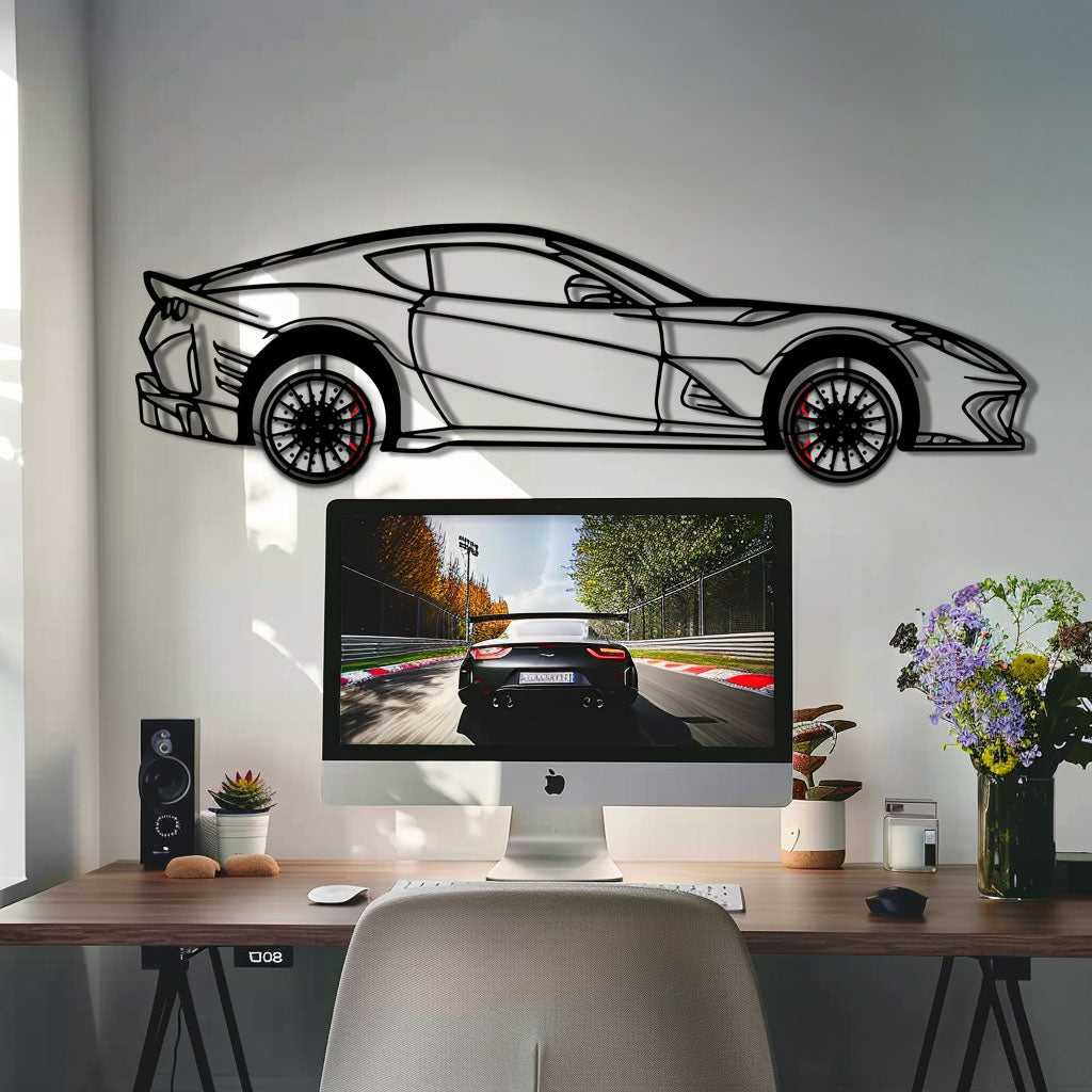 Ferrari 812 Superfast / F12 Metal Car Wall Art with Rotating Wheels - V12 Grand Tourer Silhouette - Interactive Automotive Wall Decor - KAFMEKA127