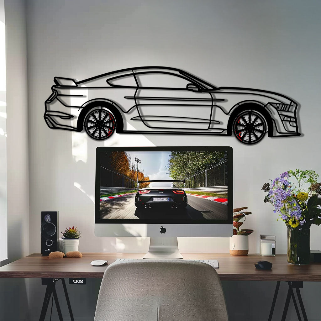 Ford Mustang Shelby GT500 Metal Car Wall Art with Rotating Wheels - Modern Muscle Silhouette Decor - Interactive Automotive Wall Art - KAFMEKA140
