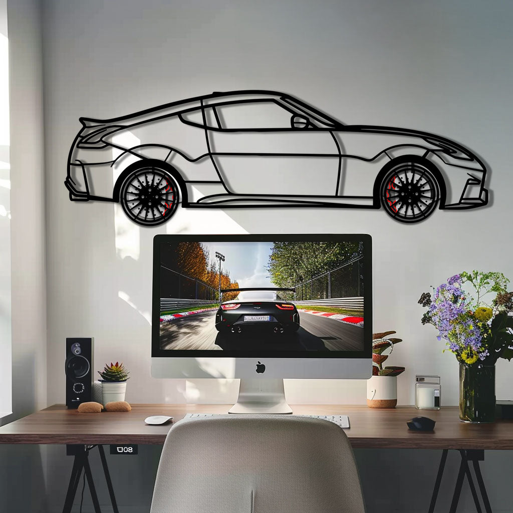 Nissan 350Z Metal Car Wall Art with Rotating Wheels - JDM Fairlady Z33 Silhouette - Interactive Automotive Wall Decor - KAFMEKA153