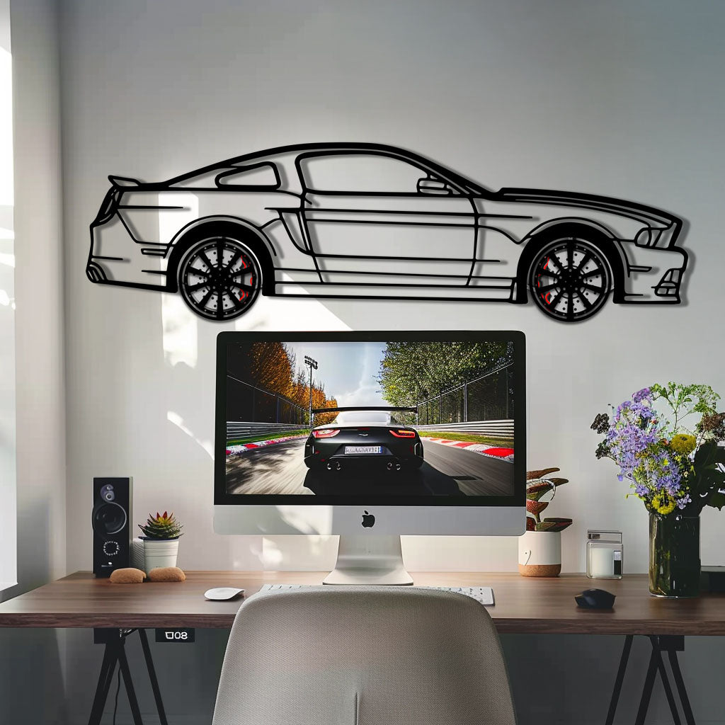 2013 Ford Mustang GT Metal Car Wall Art with Rotating Wheels - S197 Modern Muscle Silhouette - Interactive Automotive Wall Decor- KAFMEKA141
