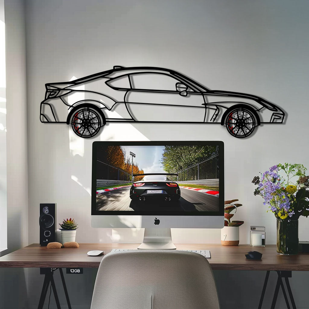 Toyota GR86 Metal Car Wall Art with Rotating Wheels - Modern JDM Sports Coupe Silhouette - Interactive Automotive Wall Decor - KAFMEKA157
