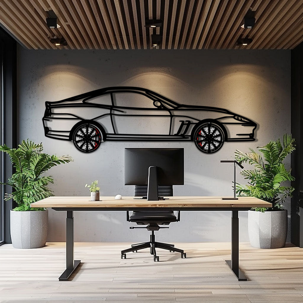 Ferrari 550 Maranello Metal Car Wall Art with Rotating Wheels - V12 Grand Tourer Silhouette - Interactive Automotive Wall Decor - KAFMEKA129