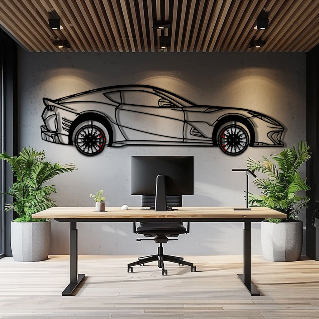 Ferrari 812 Superfast / F12 Metal Car Wall Art with Rotating Wheels - V12 Grand Tourer Silhouette - Interactive Automotive Wall Decor - KAFMEKA127