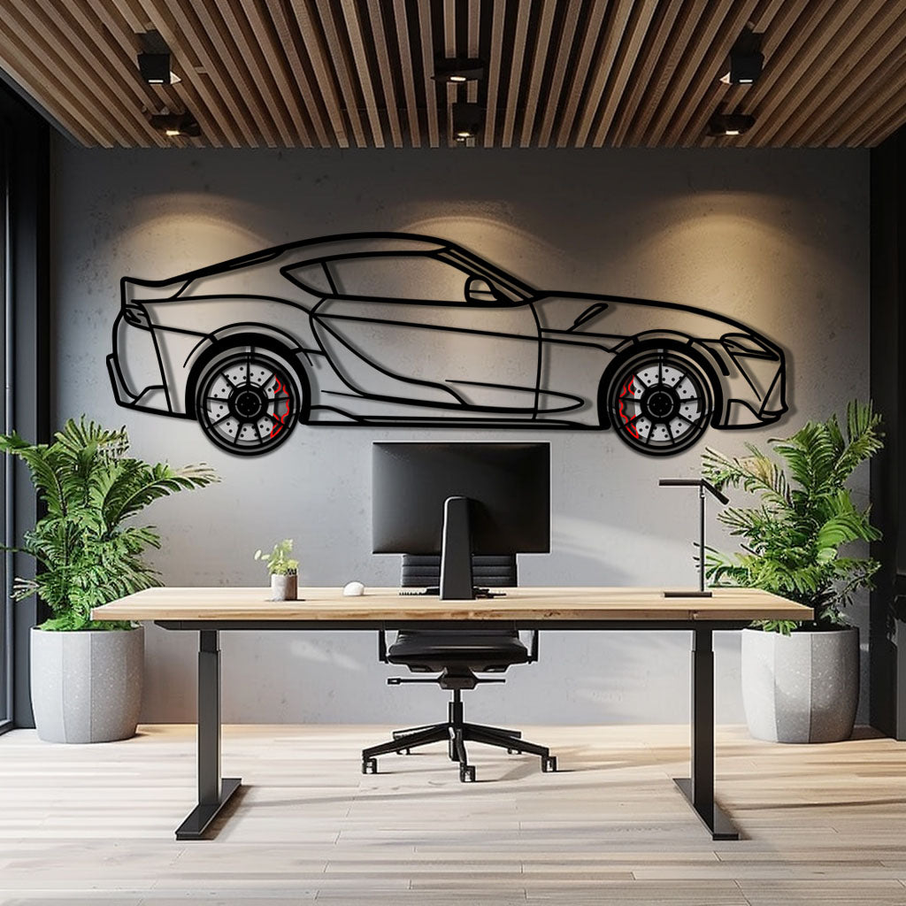 Toyota GR Supra (A90) Metal Car Wall Art with Rotating Wheels - Modern JDM Legend Silhouette - Interactive Automotive Wall Decor - KAFMEKA156