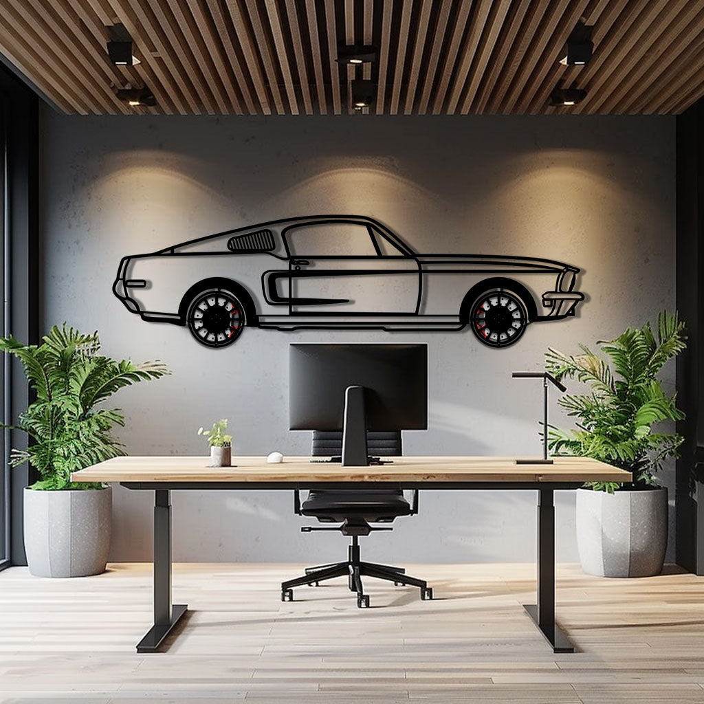 Ford Mustang GT Metal Car Wall Art with Rotating Wheels - Classic American Muscle Silhouette - Interactive Automotive Wall Decor - KAFMEKA137