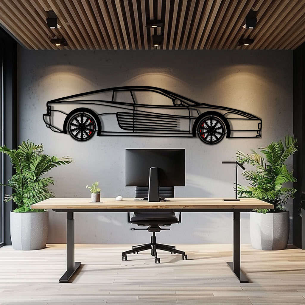Ferrari Testarossa Metal Car Wall Art with Rotating Wheels - Iconic 80s Supercar Silhouette - Interactive Retro Automotive Decor - KAFMEKA136