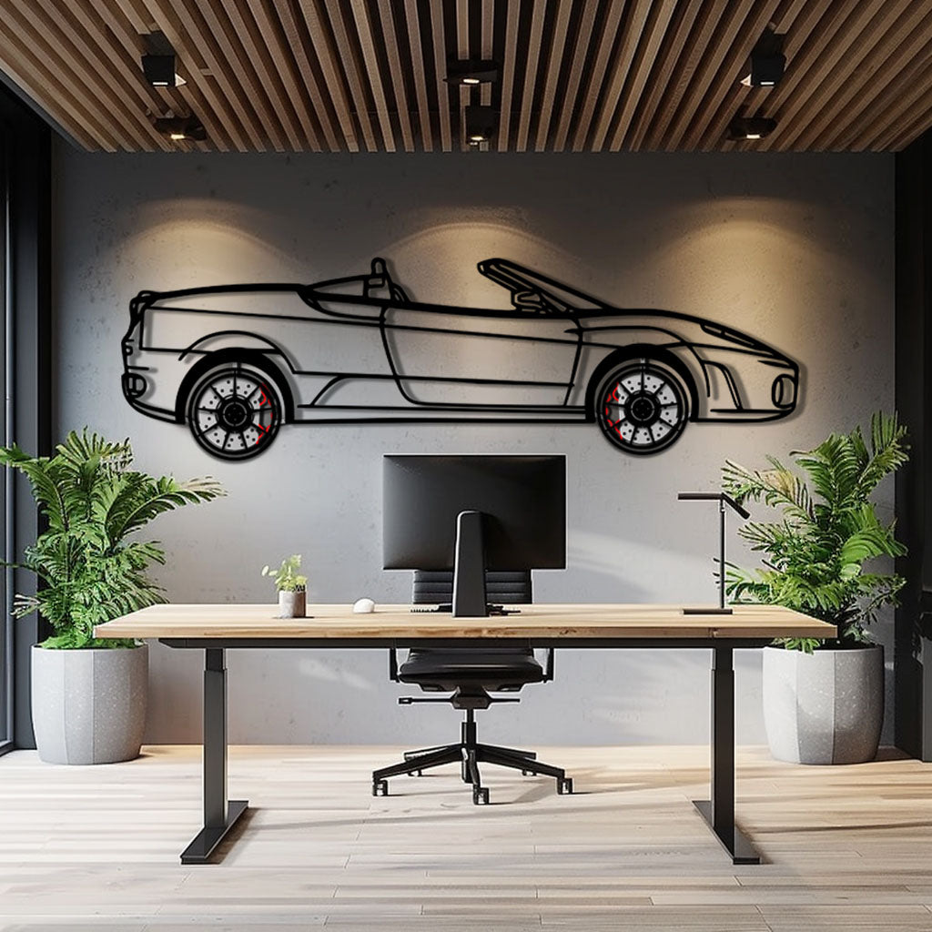 Ferrari F430 Spider Metal Car Wall Art with Rotating Wheels - Italian Convertible Supercar Silhouette - Interactive Automotive Wall Decor - KAFMEKA134