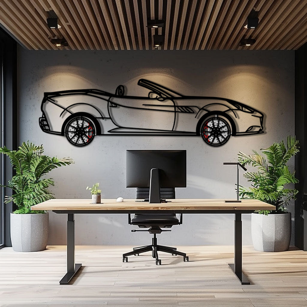 Ferrari California Metal Car Wall Art with Rotating Wheels - Italian V8 Grand Tourer Silhouette - Interactive Automotive Wall Decor - KAFMEKA130
