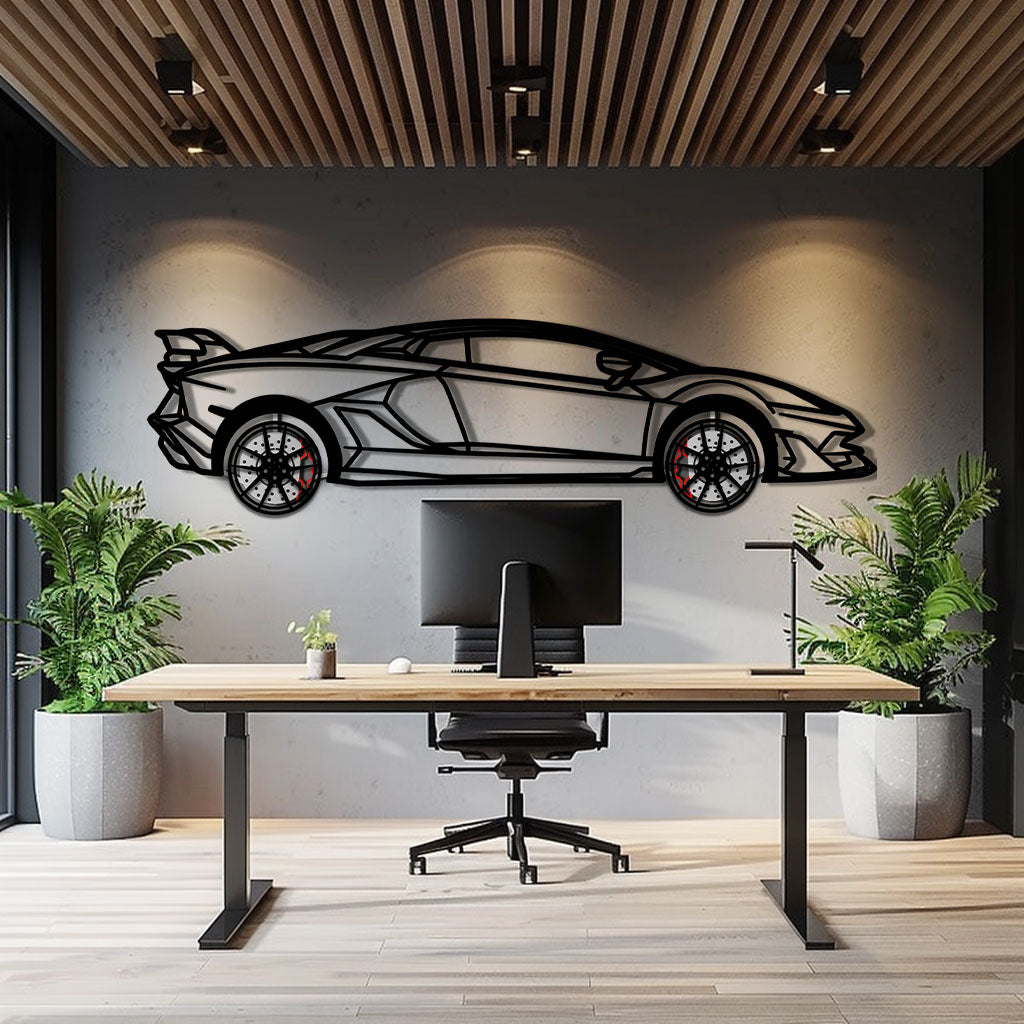 Lamborghini Aventador Metal Car Wall Art with Rotating Wheels - Italian V12 Hypercar Silhouette - Interactive Automotive Wall Decor - KAFMEKA145