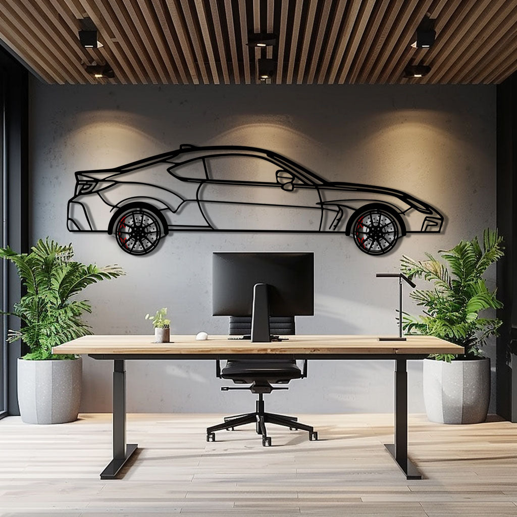 Toyota GR86 Metal Car Wall Art with Rotating Wheels - Modern JDM Sports Coupe Silhouette - Interactive Automotive Wall Decor - KAFMEKA157