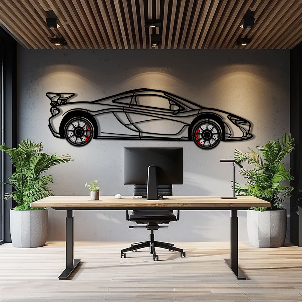 McLaren P1 Metal Car Wall Art with Rotating Wheels - Ultimate Hybrid Hypercar Silhouette - Interactive Automotive Wall Decor - KAFMEKA150