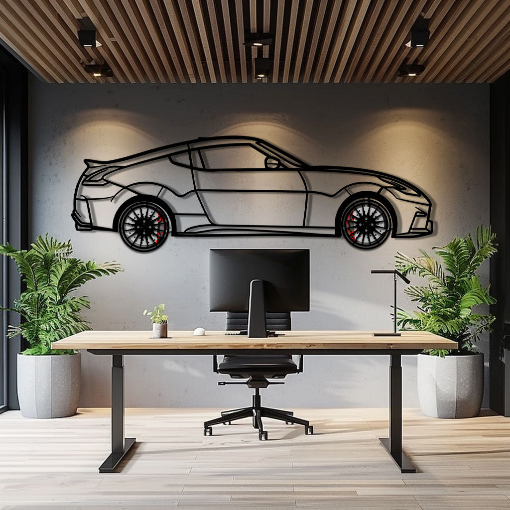 Nissan 350Z Metal Car Wall Art with Rotating Wheels - JDM Fairlady Z33 Silhouette - Interactive Automotive Wall Decor - KAFMEKA153