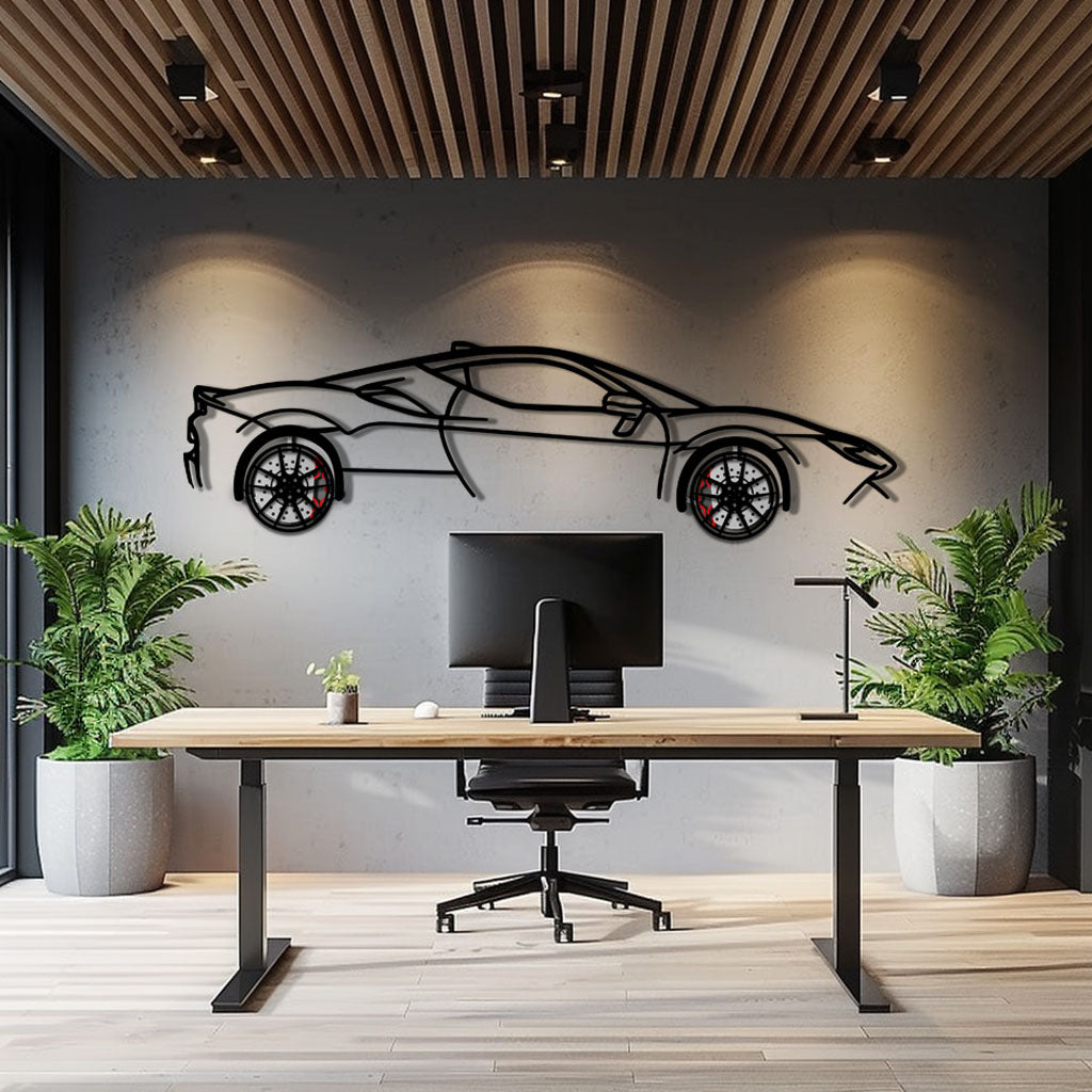 Ferrari SF90 Stradale Metal Car Wall Art with Rotating Wheels - Hybrid Hypercar Silhouette - Interactive Automotive Wall Decor - KAFMEKA135