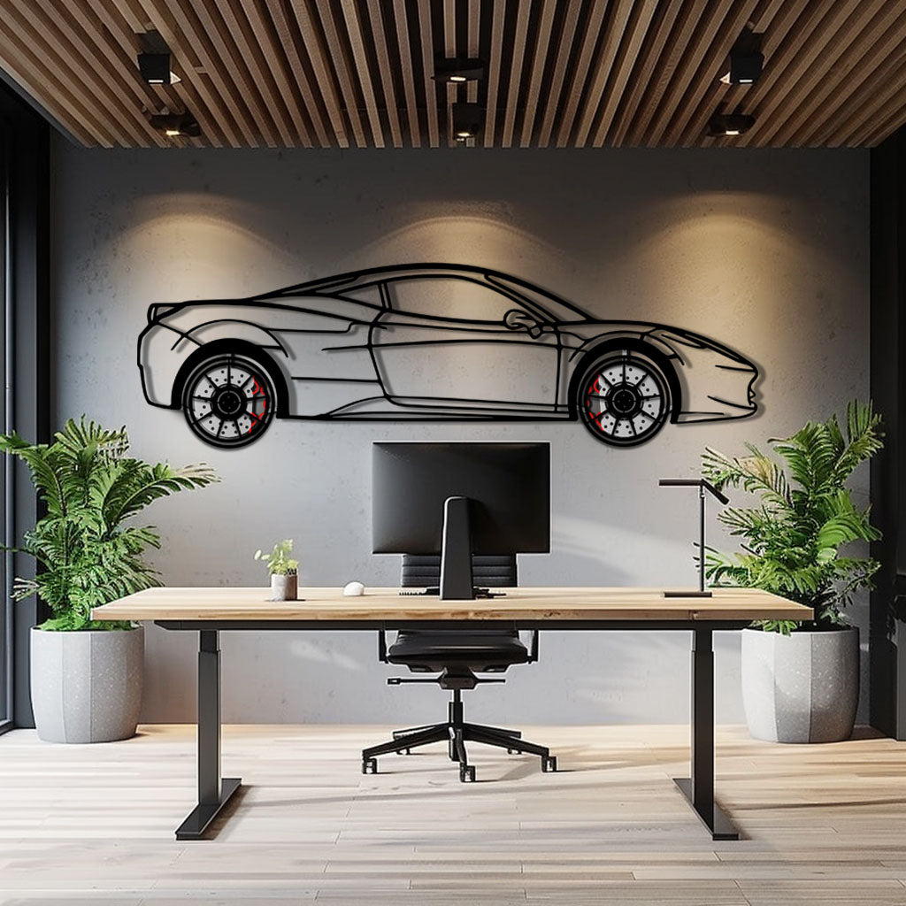 Ferrari 458 Italia Metal Car Wall Art with Rotating Wheels - V8 Supercar Silhouette Decor - Interactive Automotive Wall Art - KAFMEKA124