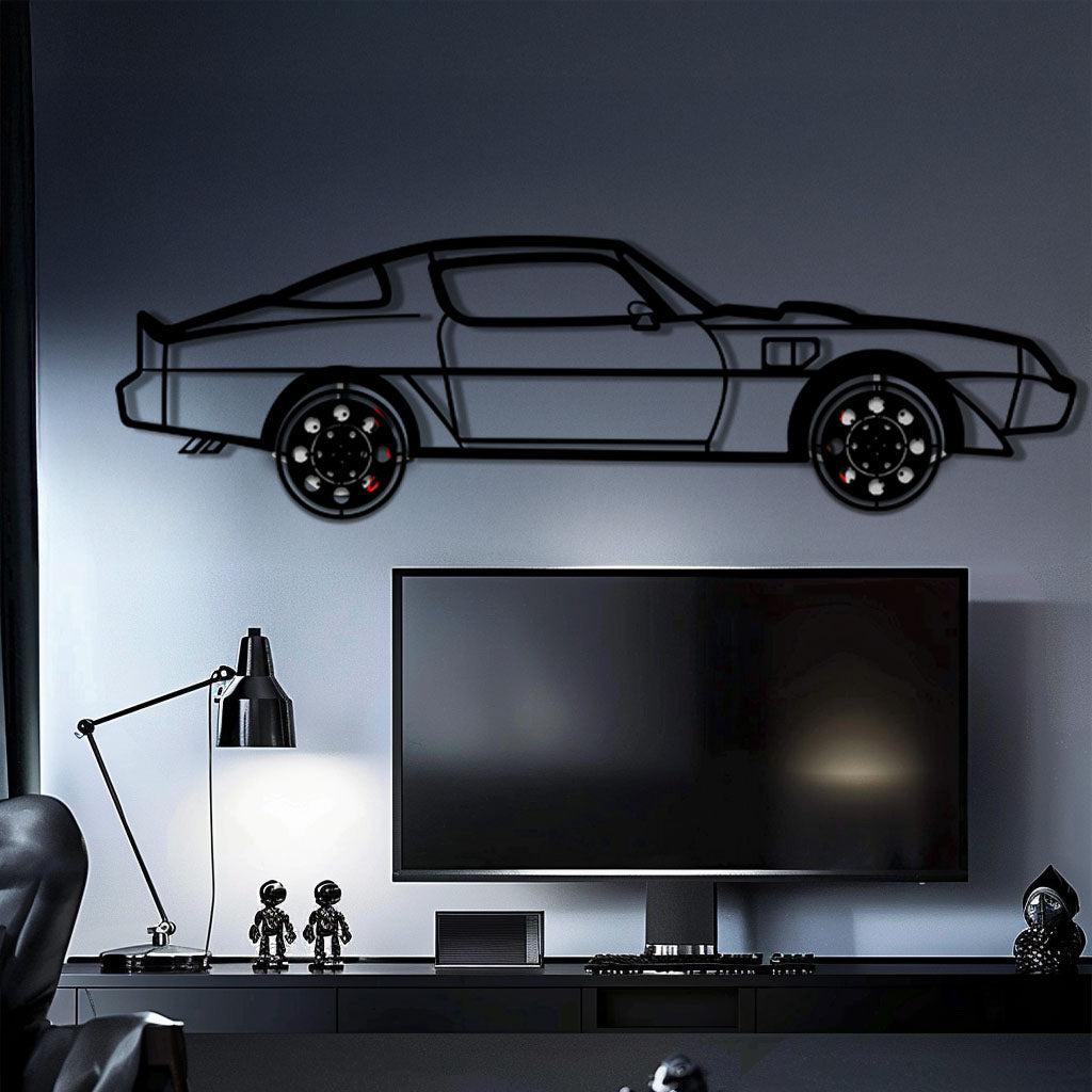 Pontiac Trans Am Metal Car Wall Art with Rotating Wheels - Classic American Muscle Silhouette - Interactive Firebird Wall Decor - KAFMEKA154