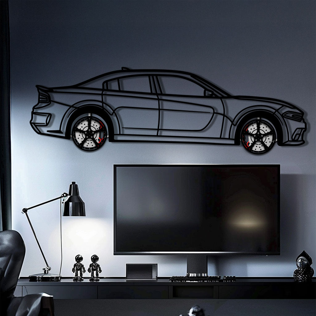 Dodge Charger SRT Metal Car Wall Art with Rotating Wheels - Modern American Muscle Silhouette - Interactive Automotive Wall Decor - KAFMEKA121