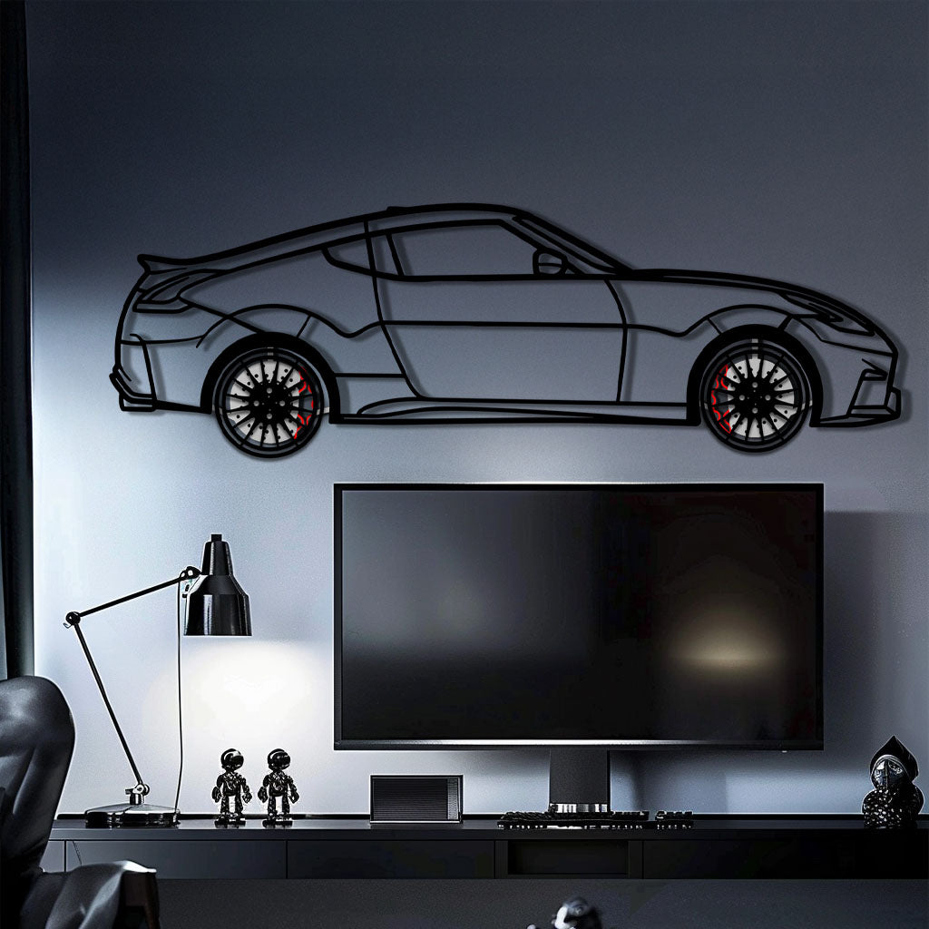 Nissan 350Z Metal Car Wall Art with Rotating Wheels - JDM Fairlady Z33 Silhouette - Interactive Automotive Wall Decor - KAFMEKA153