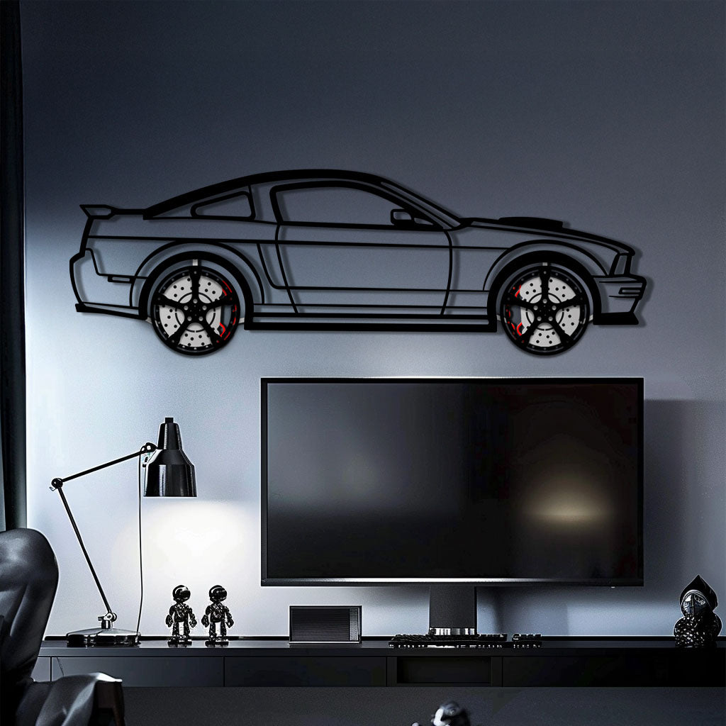 Ford Mustang GTR (2008) Metal Car Wall Art with Rotating Wheels - Modern Muscle Silhouette Decor - Interactive Automotive Wall Art - KAFMEKA139