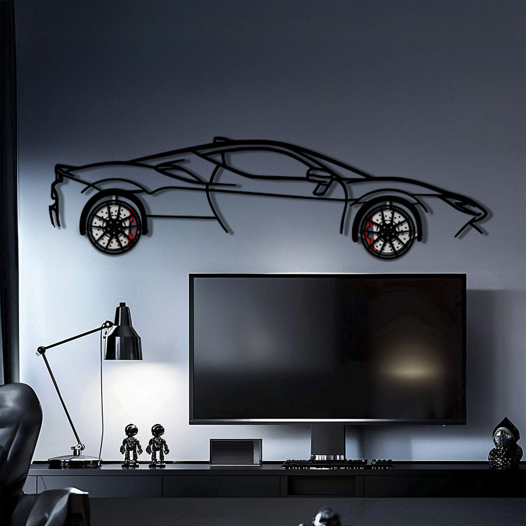 Ferrari SF90 Stradale Metal Car Wall Art with Rotating Wheels - Hybrid Hypercar Silhouette - Interactive Automotive Wall Decor - KAFMEKA135