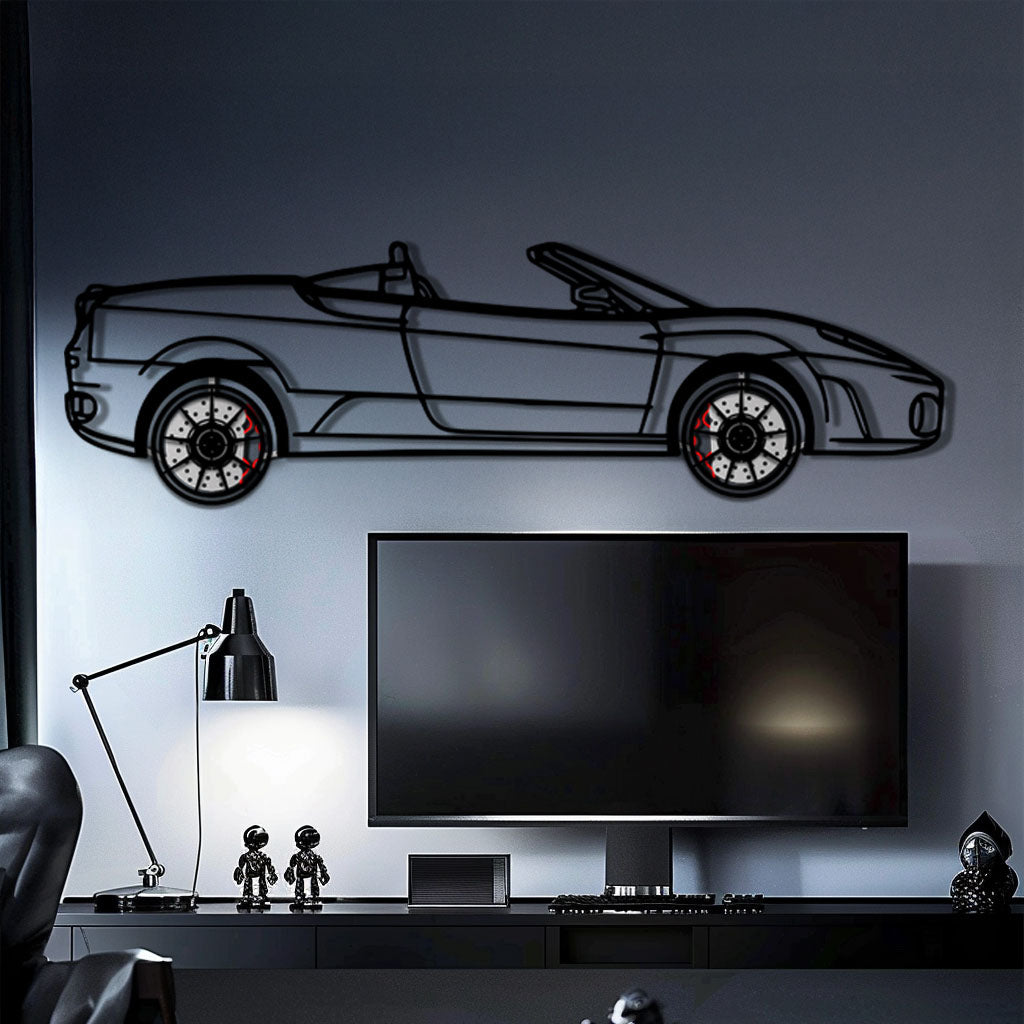 Ferrari F430 Spider Metal Car Wall Art with Rotating Wheels - Italian Convertible Supercar Silhouette - Interactive Automotive Wall Decor - KAFMEKA134