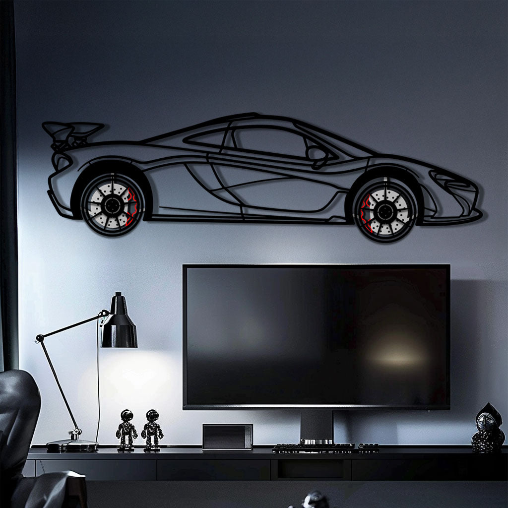 McLaren P1 Metal Car Wall Art with Rotating Wheels - Ultimate Hybrid Hypercar Silhouette - Interactive Automotive Wall Decor - KAFMEKA150