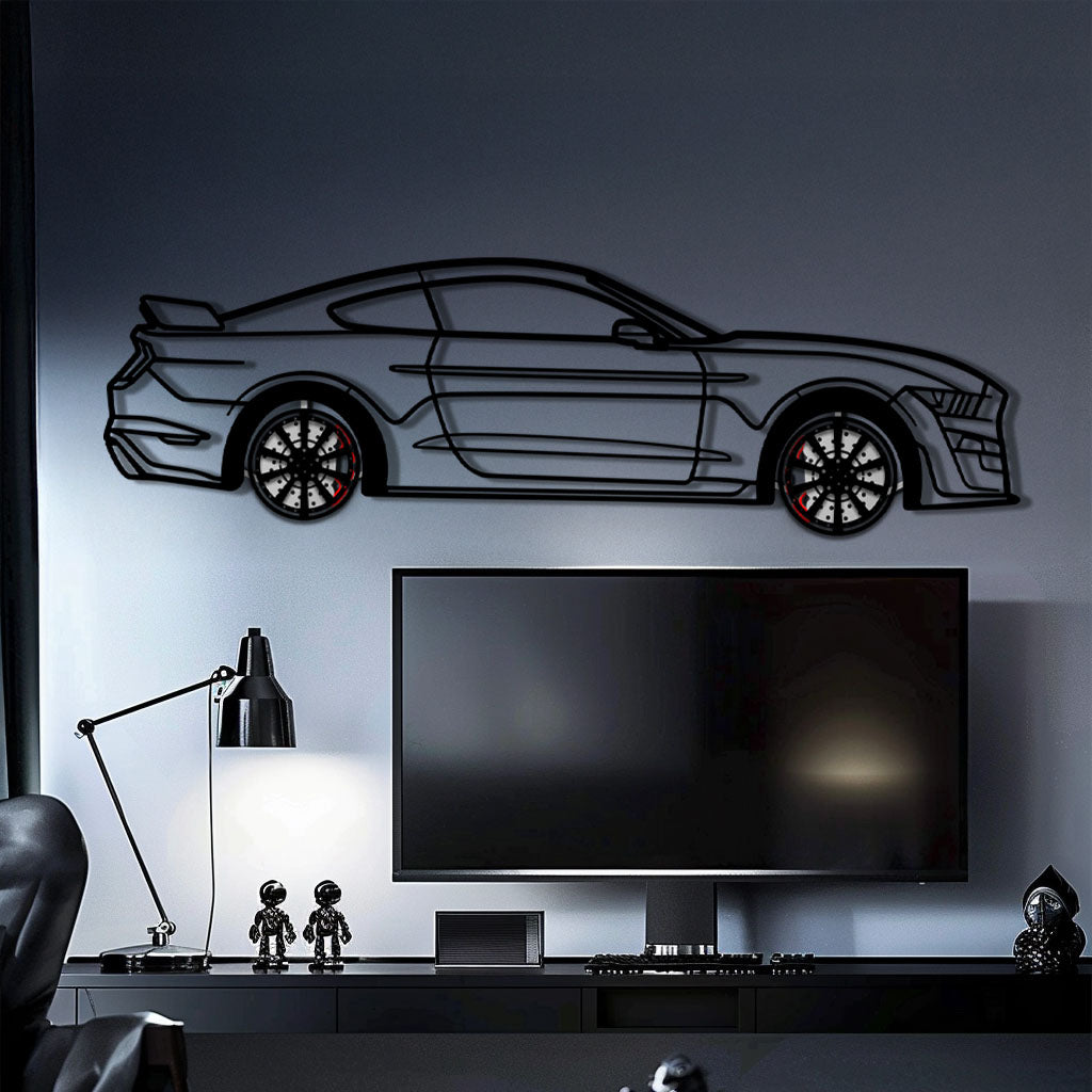 Ford Mustang Shelby GT500 Metal Car Wall Art with Rotating Wheels - Modern Muscle Silhouette Decor - Interactive Automotive Wall Art - KAFMEKA140