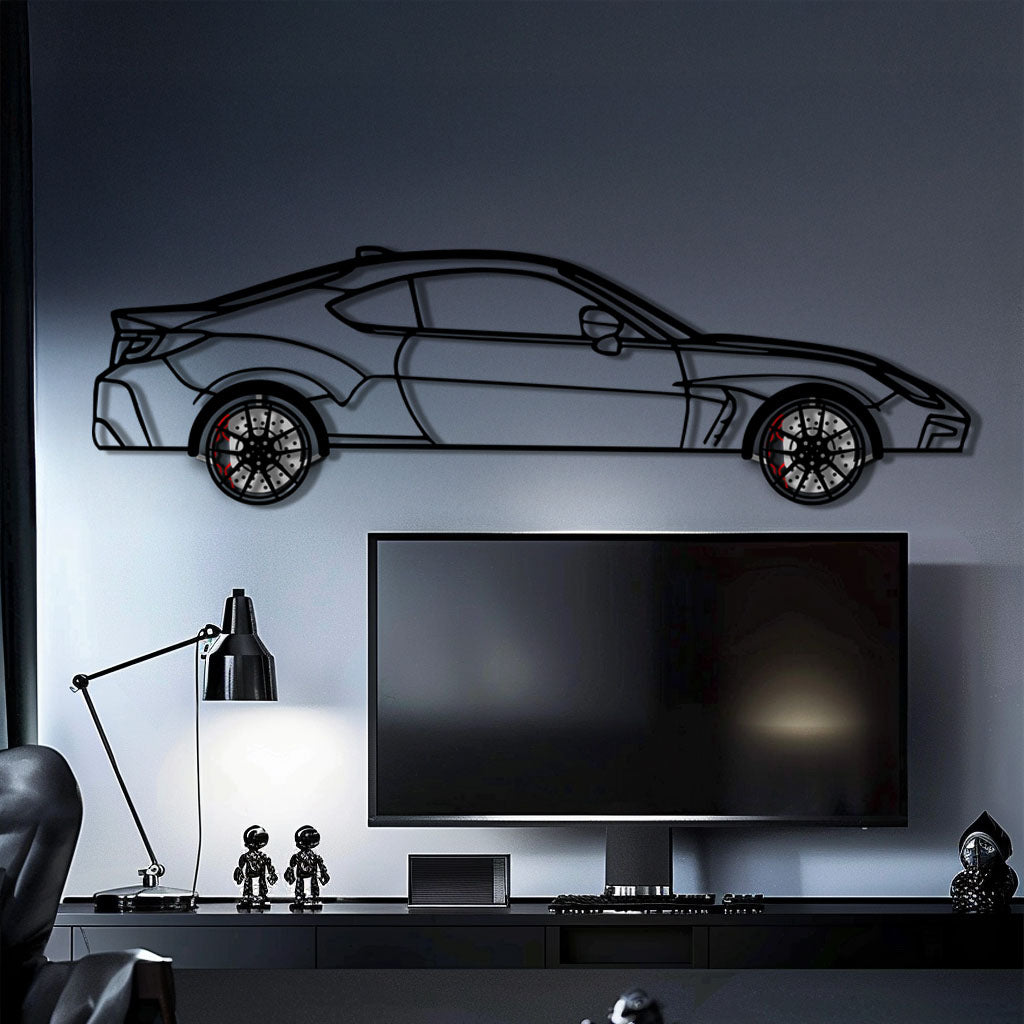 Toyota GR86 Metal Car Wall Art with Rotating Wheels - Modern JDM Sports Coupe Silhouette - Interactive Automotive Wall Decor - KAFMEKA157