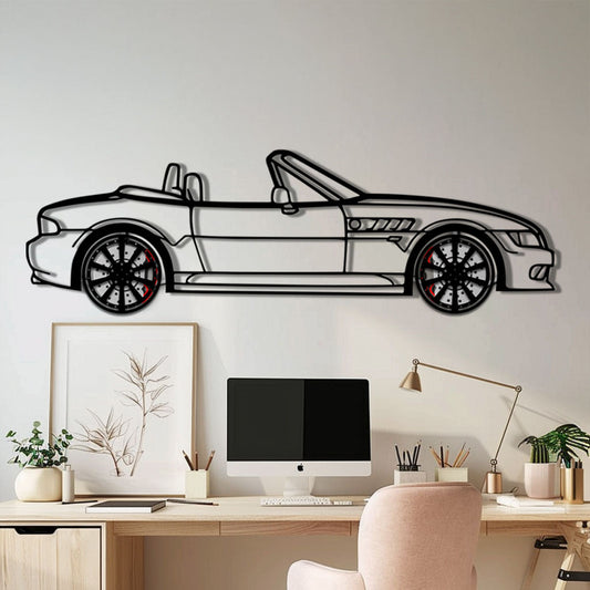 BMW Z3 Metal Car Wall Art with Rotating Wheels - Classic Roadster Silhouette Decor - Interactive Automotive Wall Art - KAFMEKA112