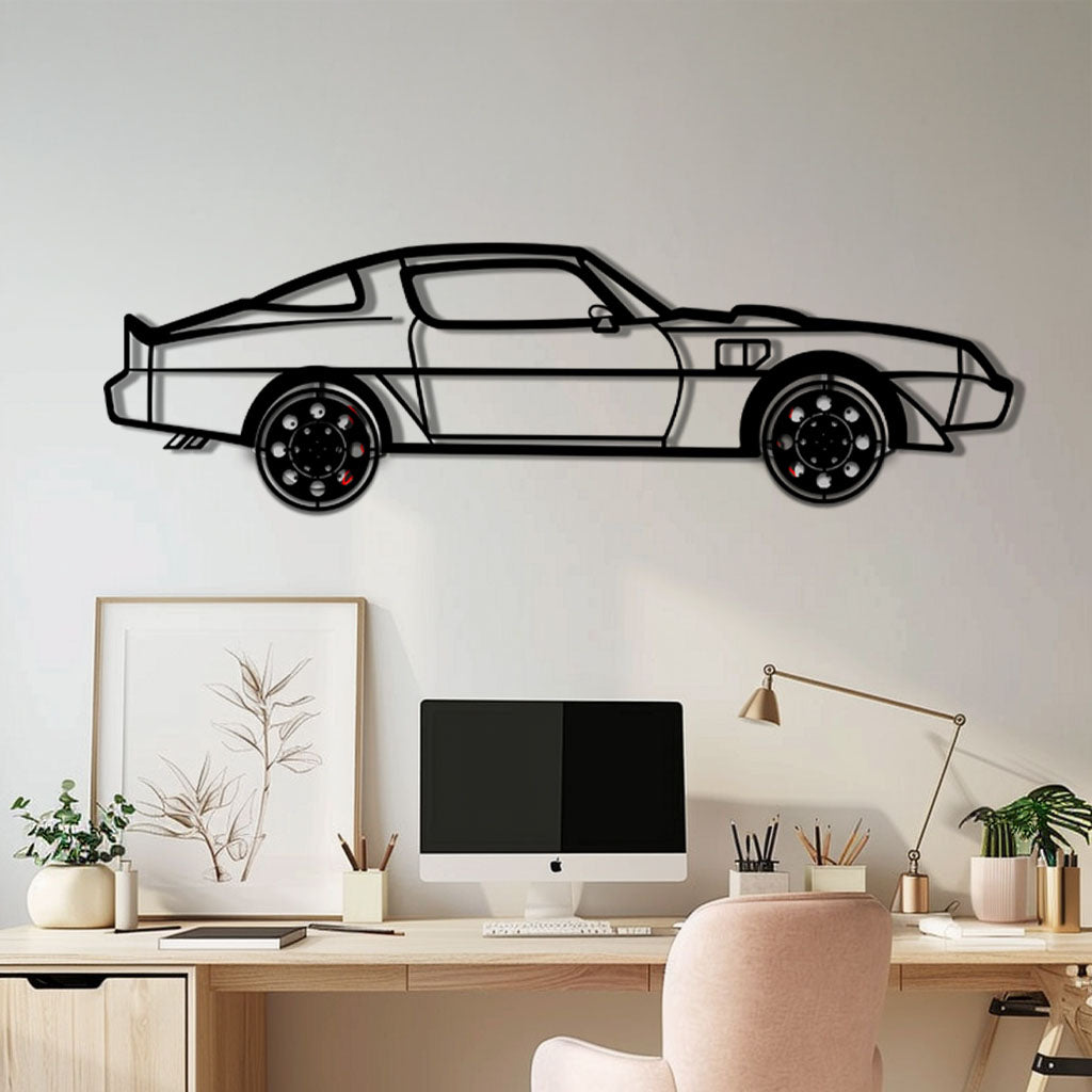 Pontiac Trans Am Metal Car Wall Art with Rotating Wheels - Classic American Muscle Silhouette - Interactive Firebird Wall Decor - KAFMEKA154