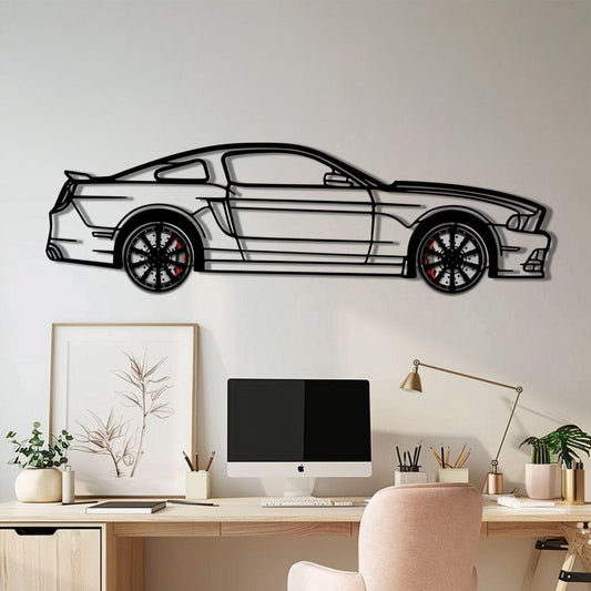 2013 Ford Mustang GT Metal Car Wall Art with Rotating Wheels - S197 Modern Muscle Silhouette - Interactive Automotive Wall Decor- KAFMEKA141
