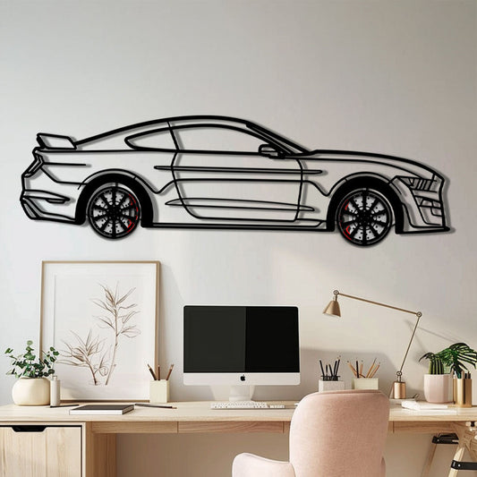 Ford Mustang Shelby GT500 Metal Car Wall Art with Rotating Wheels - Modern Muscle Silhouette Decor - Interactive Automotive Wall Art - KAFMEKA140