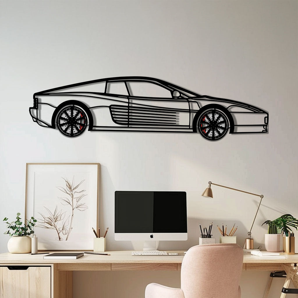 Ferrari Testarossa Metal Car Wall Art with Rotating Wheels - Iconic 80s Supercar Silhouette - Interactive Retro Automotive Decor - KAFMEKA136