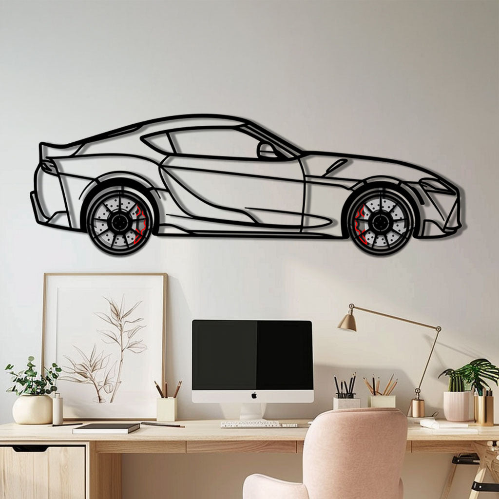 Toyota GR Supra (A90) Metal Car Wall Art with Rotating Wheels - Modern JDM Legend Silhouette - Interactive Automotive Wall Decor - KAFMEKA156