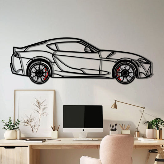 Toyota GR Supra (A90) Metal Car Wall Art with Rotating Wheels - Modern JDM Legend Silhouette - Interactive Automotive Wall Decor - KAFMEKA156