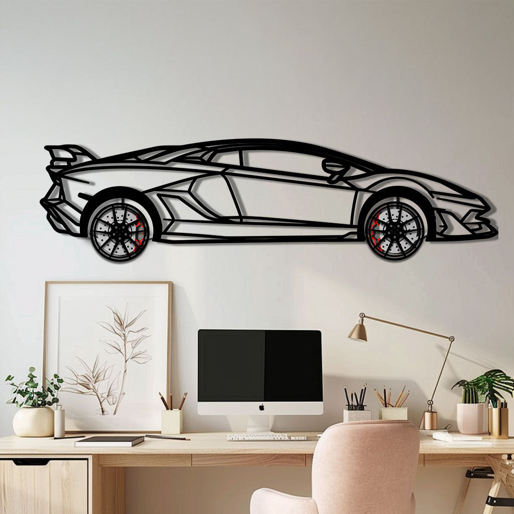 Lamborghini Aventador Metal Car Wall Art with Rotating Wheels - Italian V12 Hypercar Silhouette - Interactive Automotive Wall Decor - KAFMEKA145