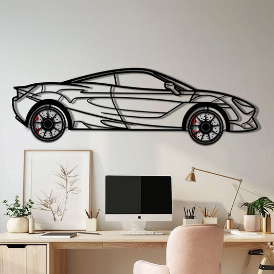 McLaren 720S Metal Car Wall Art with Rotating Wheels - British Supercar Silhouette - Interactive Automotive Wall Decor - KAFMEKA149