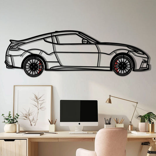 Nissan 350Z Metal Car Wall Art with Rotating Wheels - JDM Fairlady Z33 Silhouette - Interactive Automotive Wall Decor - KAFMEKA153