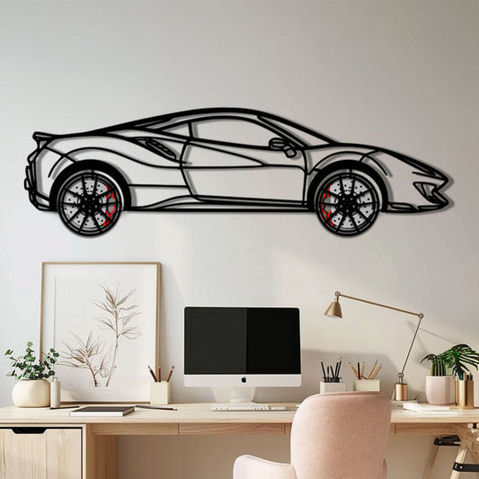 Ferrari 488 Pista Metal Car Wall Art with Rotating Wheels - Track-Focused Italian V8 Silhouette - Interactive Automotive Wall Decor - KAFMEKA128