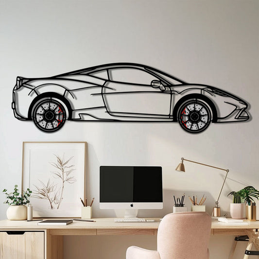 Ferrari 458 Speciale Metal Car Wall Art with Rotating Wheels - Track-Focused V8 Silhouette - Interactive Automotive Wall Decor - KAFMEKA125