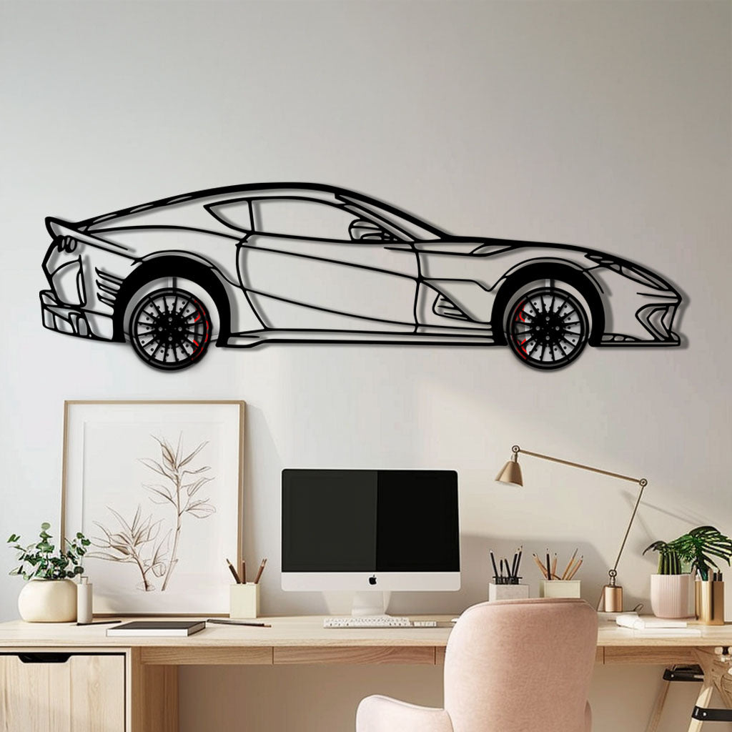 Ferrari 812 Superfast / F12 Metal Car Wall Art with Rotating Wheels - V12 Grand Tourer Silhouette - Interactive Automotive Wall Decor - KAFMEKA127