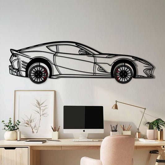 Ferrari 812 Superfast / F12 Metal Car Wall Art with Rotating Wheels - V12 Grand Tourer Silhouette - Interactive Automotive Wall Decor - KAFMEKA127