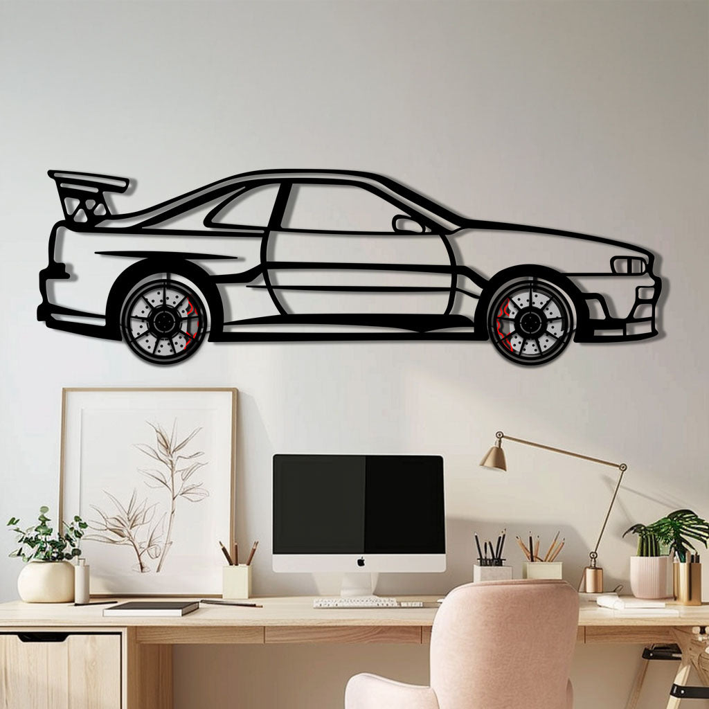 Nissan Skyline GT-R R34 Metal Car Wall Art with Rotating Wheels - "Godzilla" JDM Legend Silhouette - Interactive Automotive Wall Decor - KAFMEKA152