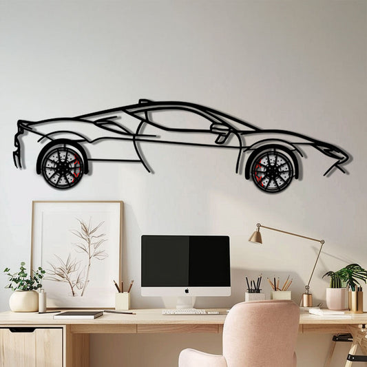 Ferrari SF90 Stradale Metal Car Wall Art with Rotating Wheels - Hybrid Hypercar Silhouette - Interactive Automotive Wall Decor - KAFMEKA135